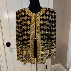 Adrianna Papell Black and Gold Patterned Blazer